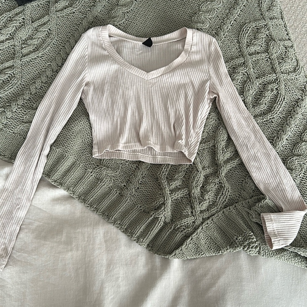 Cropped Long Sleeve Baby Pink Top